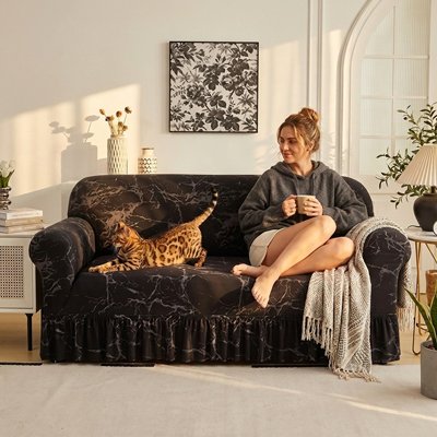 protection canapé chat motifs decoratifs noir marbre chats maitresse