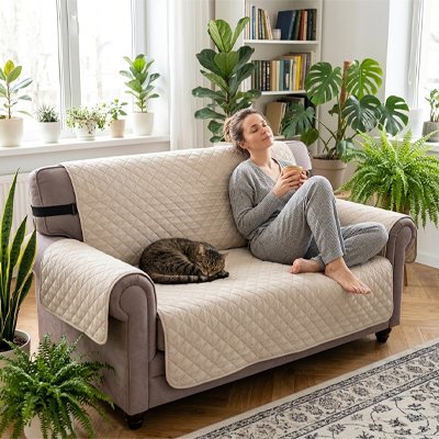 protection canapé chat revetement matelasse blanc maitresse chat allonge