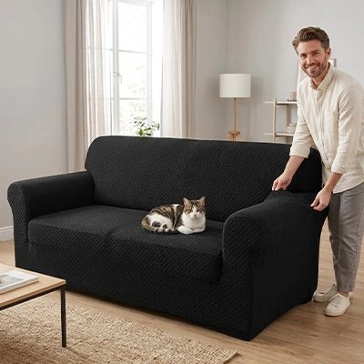 protection canapé chat tissu jacquard noir maitre chat salon