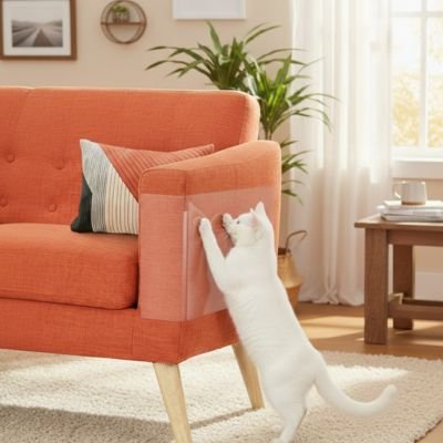 protection canapé chat transparente chat debout canape orange salon