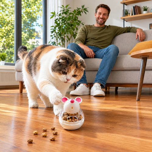 souris jeu chat distributeur de croquettes maitre chat jouant