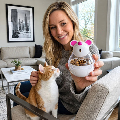 souris jeu chat distributeur de croquettes maitresse avec chat