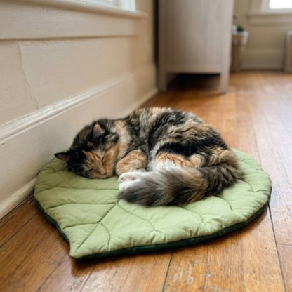 tapis chat design feuille verte chat dormant salon