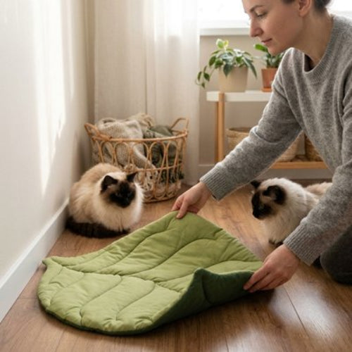 tapis chat design feuille verte maitresse chats