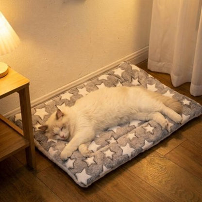 tapis chat gris motifs etoiles chat dormant