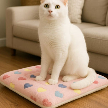 tapis chat moelleux coeurs chat assis salon