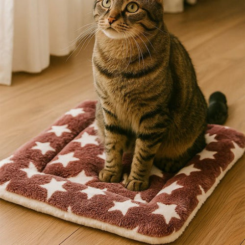 tapis chat moelleux etoiles chat assis