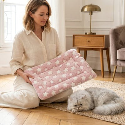 tapis chat rose motifs etoiles maitresse chat allonge salon