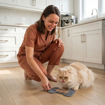 tapis de lechage gris maitresse chat cuisine