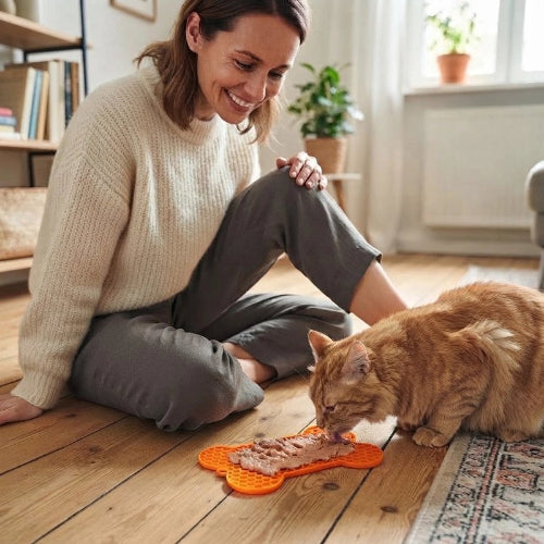 tapis de lechage orange maitresse chat lechant