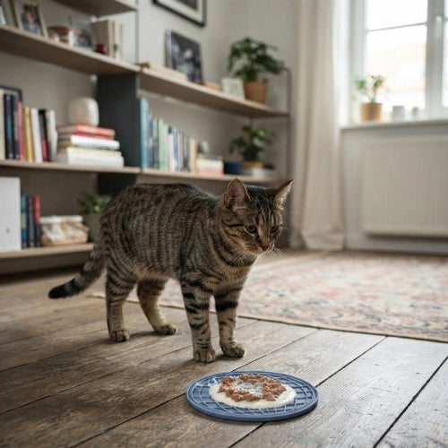 tapis de lechage souple gris chat debout