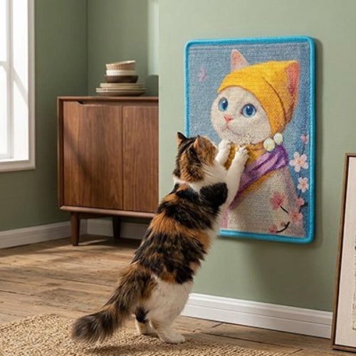 tapis griffoir chat illustration feline chat griffant salon