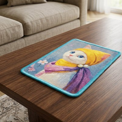 tapis griffoir chat illustration feline table salon