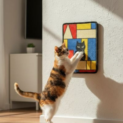 tapis griffoir chat motif geometrique chat debout