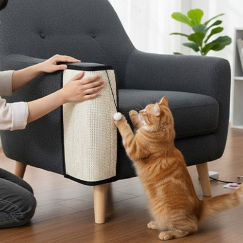 tapis griffoir chat sisal naturel chat jouant canape gris