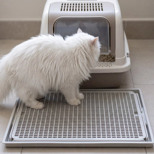 tapis litière chat gris clair chat debout