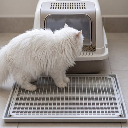 tapis litière chat gris clair chat debout
