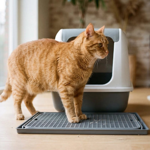 tapis litière chat gris fonce chat debout