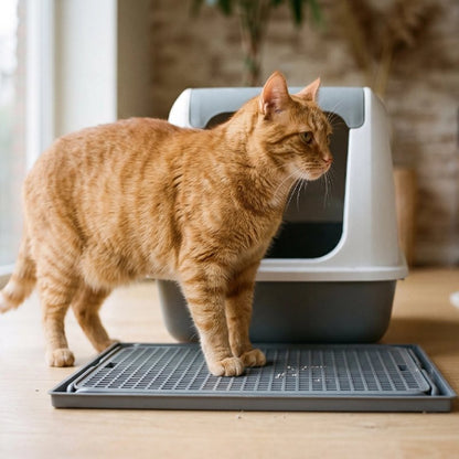 tapis litière chat gris fonce chat debout