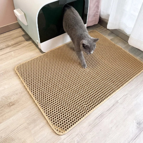 tapis litière chat jaune chat sortant