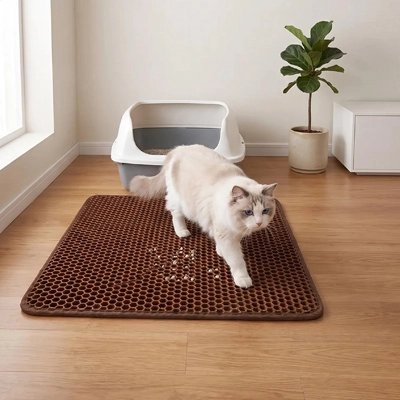 tapis litière pour chat marron double couche