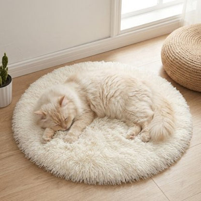 tapis pour chat rond blanc chat dormant