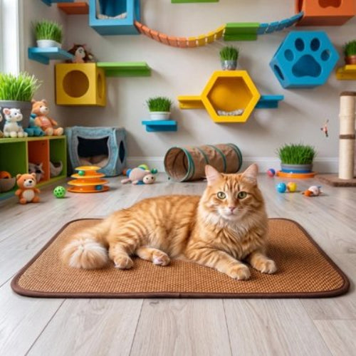 tapis rafraichissant chat bambou chat allonge jouets chambre