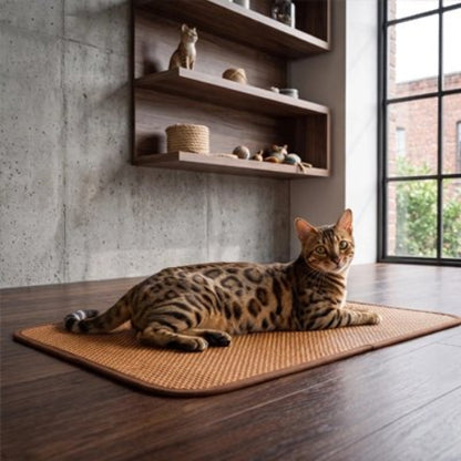 tapis rafraichissant chat bambou chat allonge salon