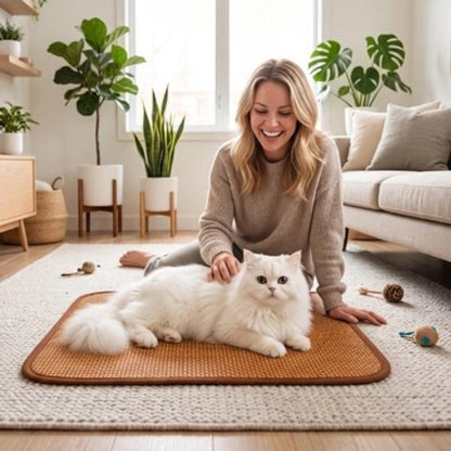 tapis rafraichissant chat bambou maitresse chat allonge salon