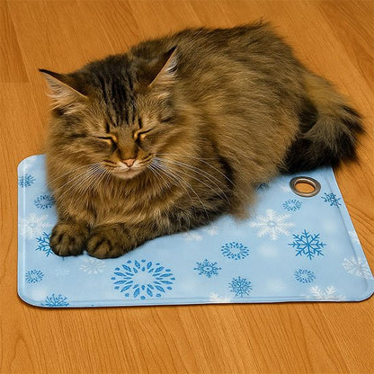 tapis rafraichissant chat bleu ciel flocons neige chat apaise
