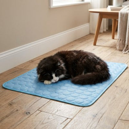 tapis rafraichissant chat bleu matelasse chat dormant salon