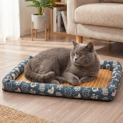 tapis rafraichissant chat bleu motifs felin chat allonge salon