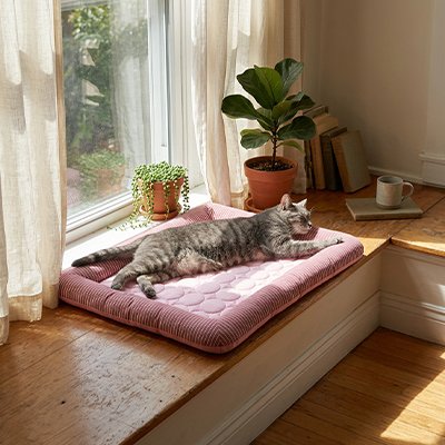 tapis rafraichissant chat bords sureleves rose chat allonge