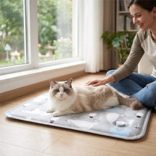 tapis rafraichissant chat gris clair maitresse salon chat allonge