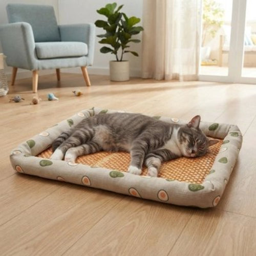 tapis rafraichissant chat motifs avocat salon chat dormant