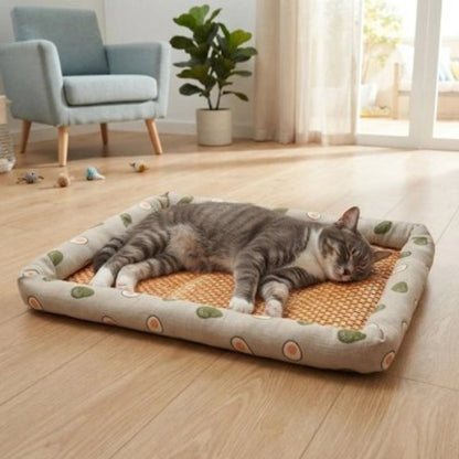 tapis rafraichissant chat motifs avocat salon chat dormant