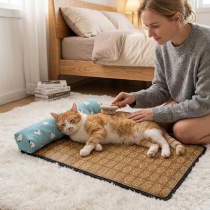 tapis rafraichissant chat oreiller bleu maitresse chat apaise chambre