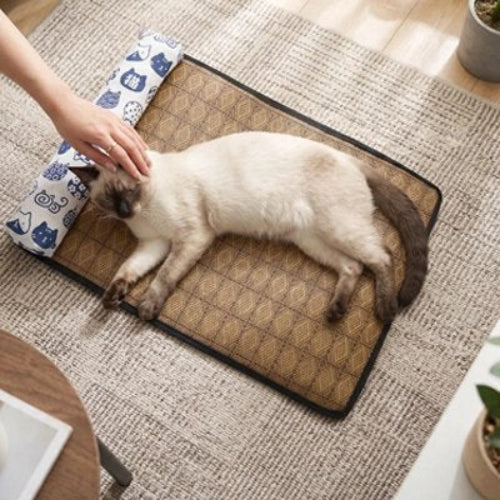 tapis rafraichissant chat oreiller motifs felins blanc chat dormant