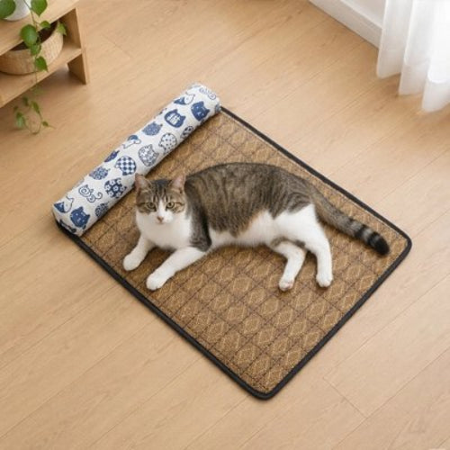 tapis rafraichissant chat oreiller motifs felins blanc chat allonge