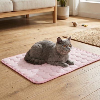 tapis rafraichissant chat rose chat allonge salon