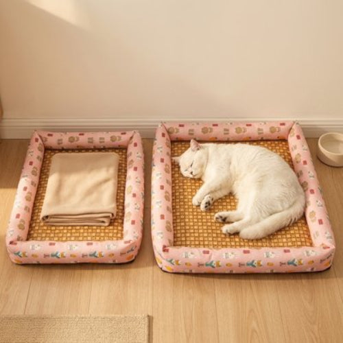 tapis rafraichissant chat rose motifs lapin chat dormant