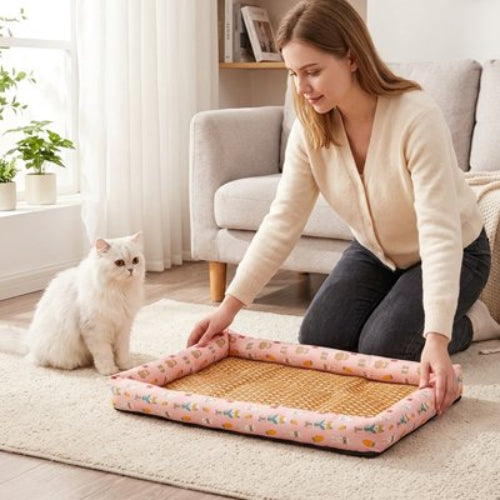 tapis rafraichissant chat rose motifs lapin maitresse chat salon
