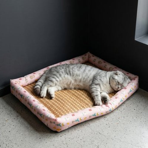 tapis rafraichissant chat rose motifs lapin salon chat dormant