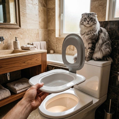 toilette chat ergonomique gris chat assis