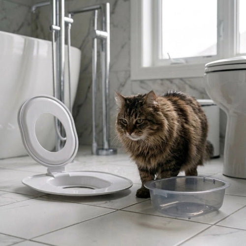 toilette chat pratique gris chat debout salle de bain