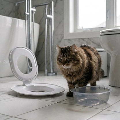 toilette chat pratique gris chat debout salle de bain