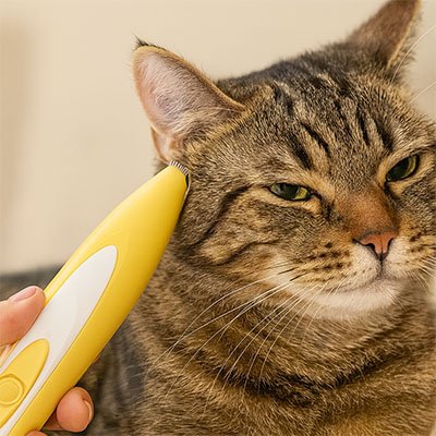 tondeuse chat bicolore jaune blanc chat
