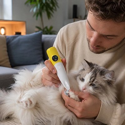 tondeuse chat design moderne jaune maitre chat canape salon