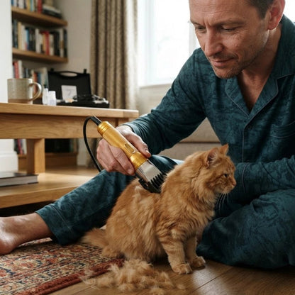 tondeuse chat finition doree avec maitre