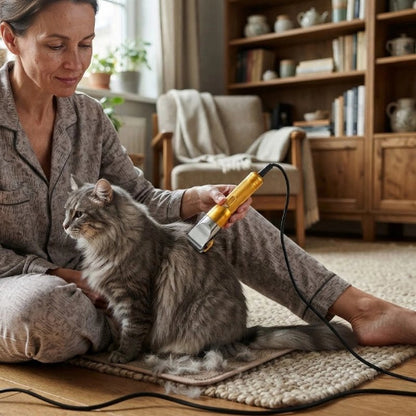 tondeuse chat finition doree maitresse avec chat